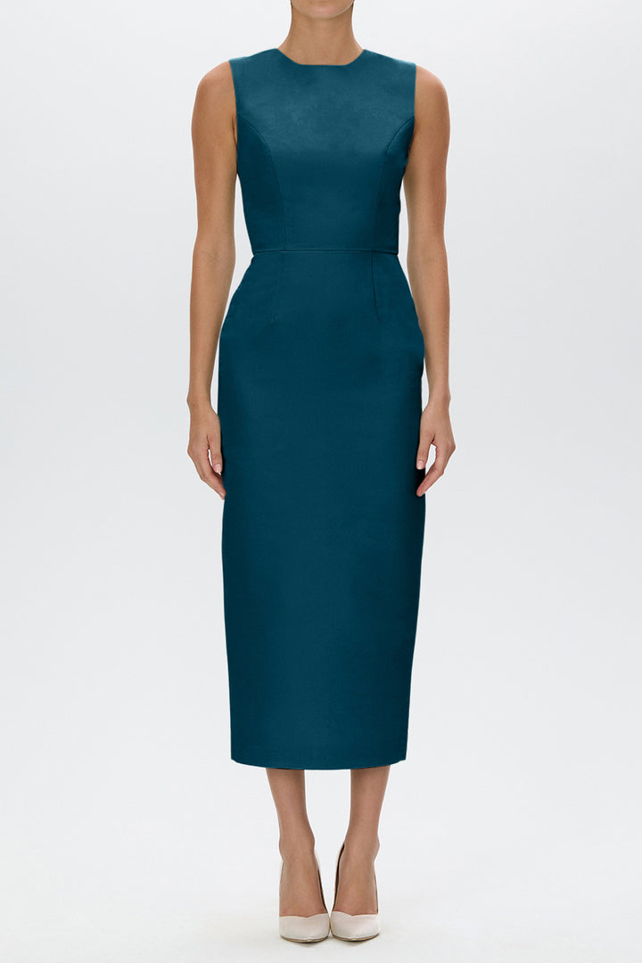 Lydia Silk Faille Midi Dress with Mid-Length Bow Convertible Skirt