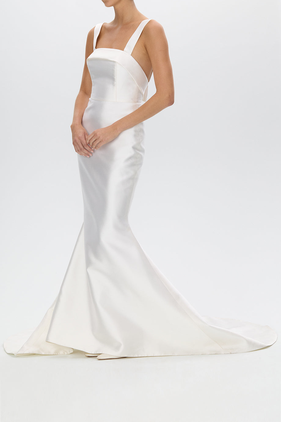 Romina Silk and Wool Mermaid Gown with Detachable Bow Train