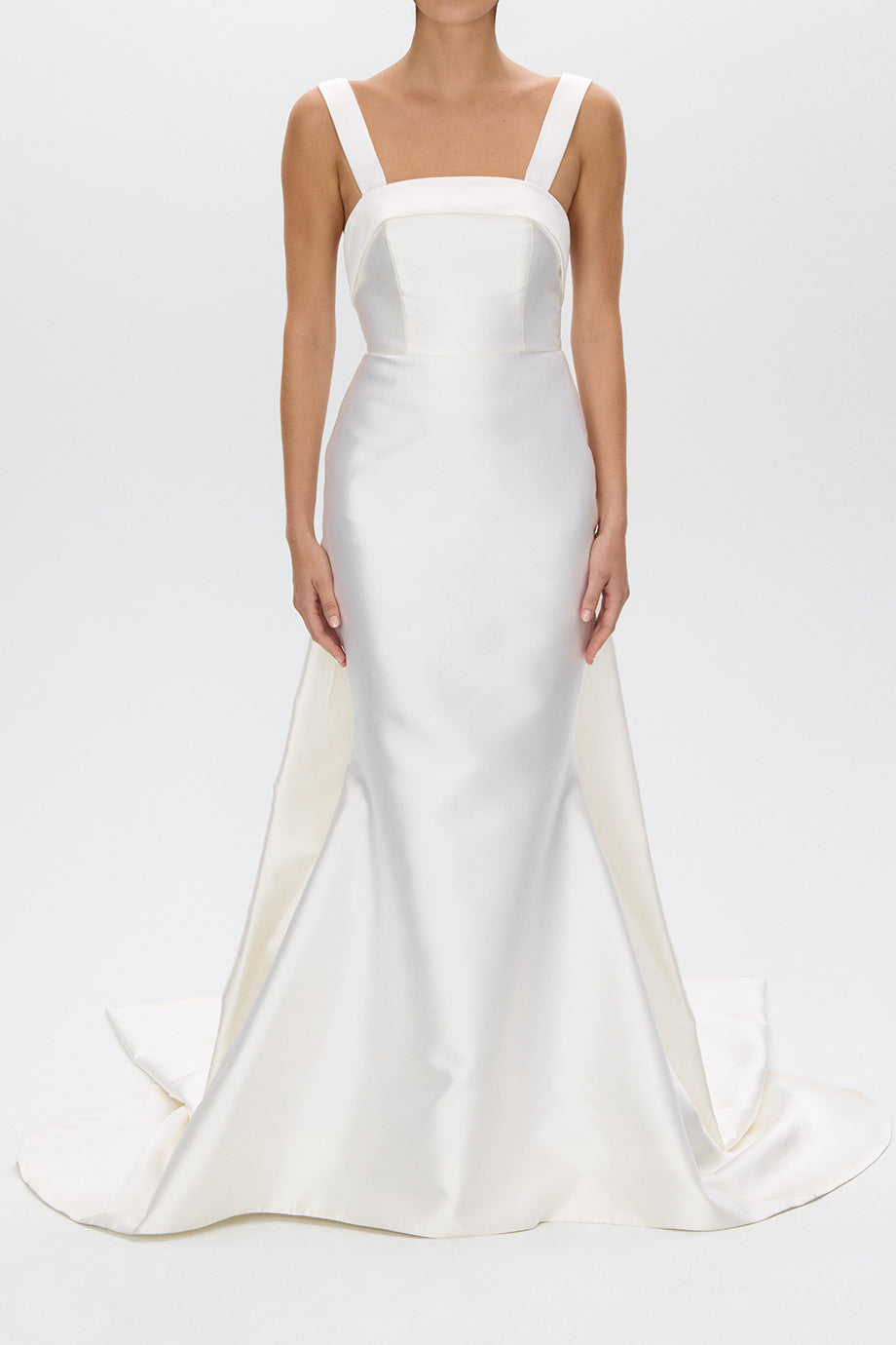 Romina Silk and Wool Mermaid Gown with Detachable Bow Train Silk and Wool White / 4