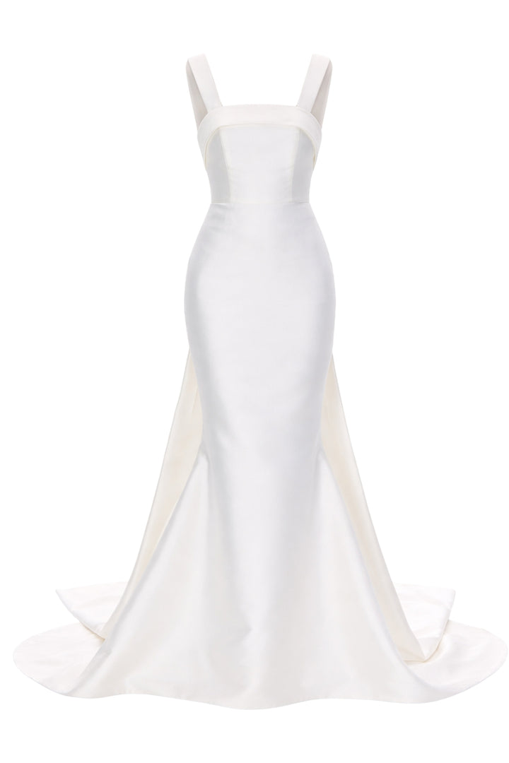 Romina Silk and Wool Mermaid Gown with Detachable Bow Train