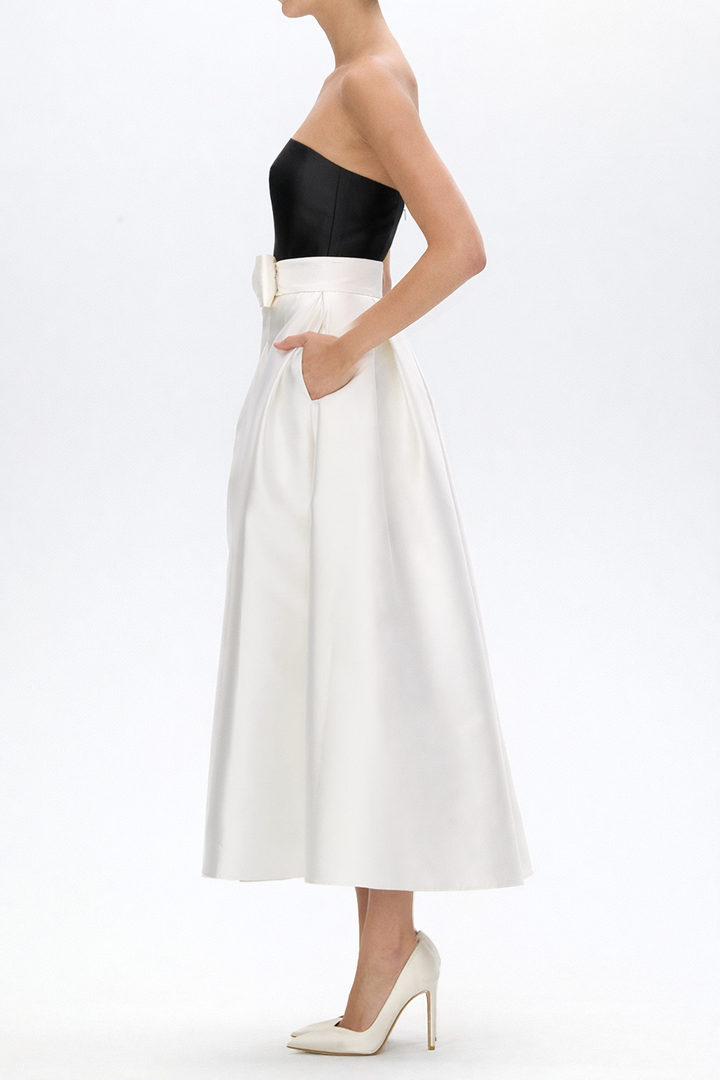 Silk and Wool Mid-Length Bow Convertible Skirt