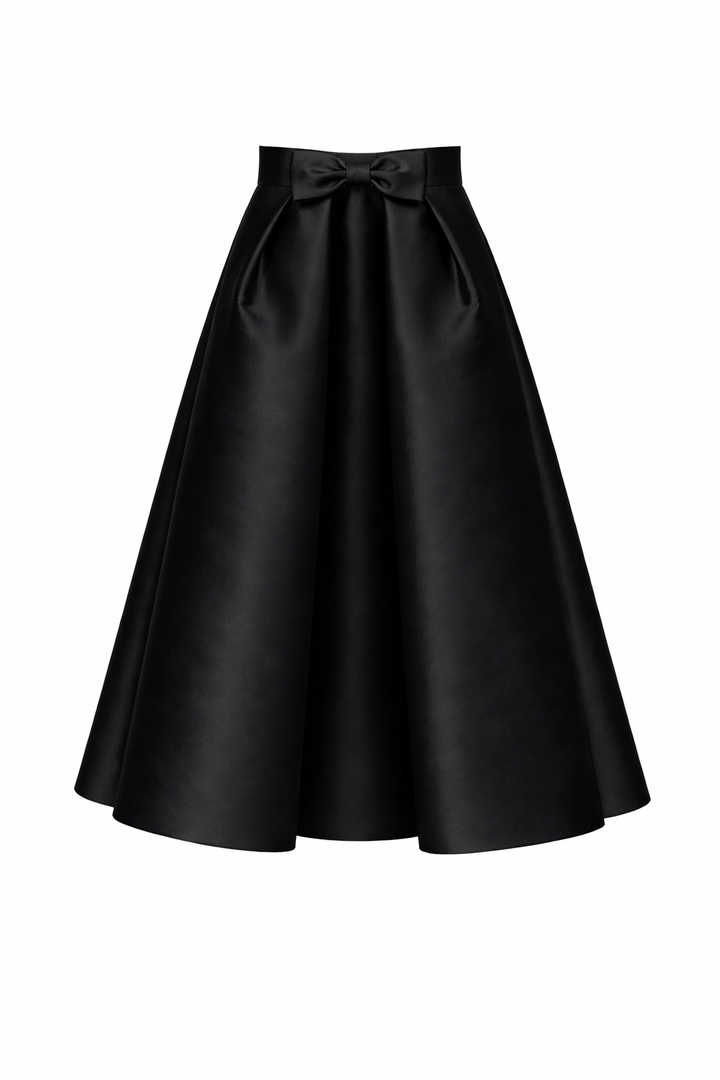 Silk and Wool Mid-Length Bow Convertible Skirt
