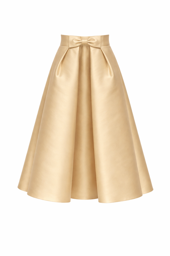 Silk and Wool Mid-Length Bow Convertible Skirt