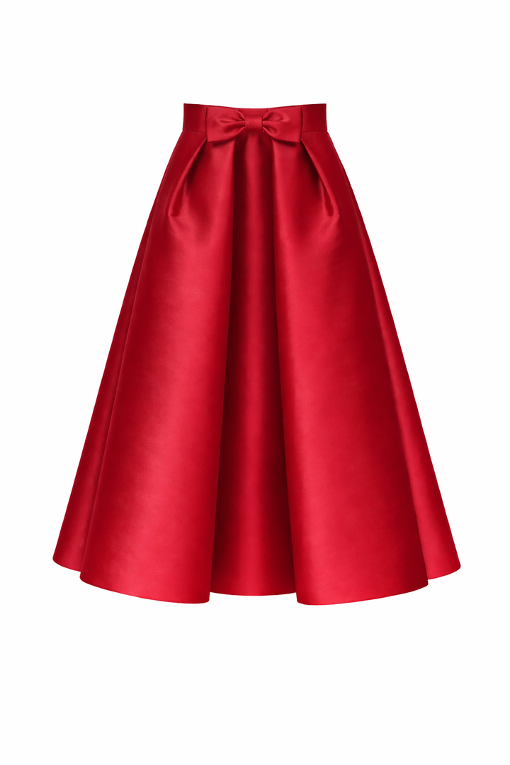 Silk and Wool Mid-Length Bow Convertible Skirt