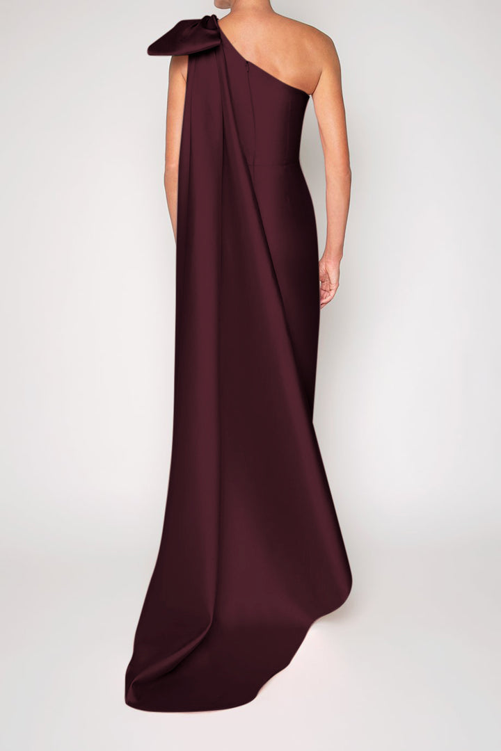 Alexandra Silk and Wool Column Gown with Removable Cape