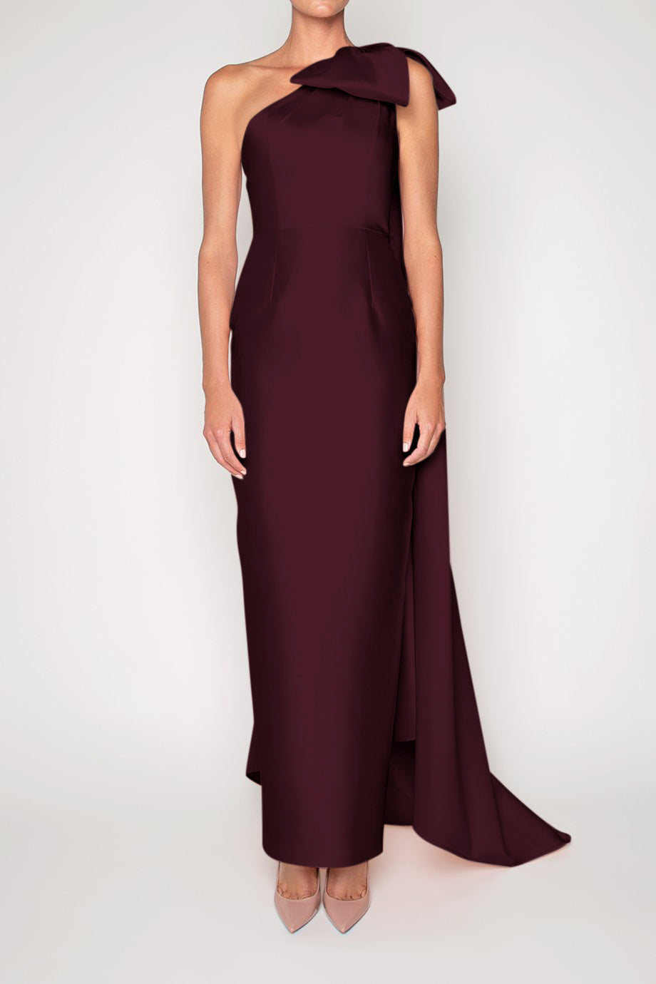 Alexandra Silk and Wool Column Gown with Removable Cape