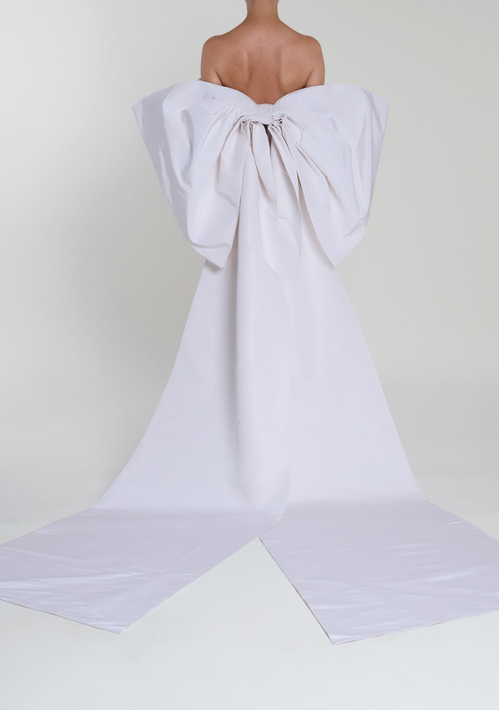 Off-The-Shoulder Bow Silk Faille Mini Dress with Floor Length Sashes 8 / Light Blue
