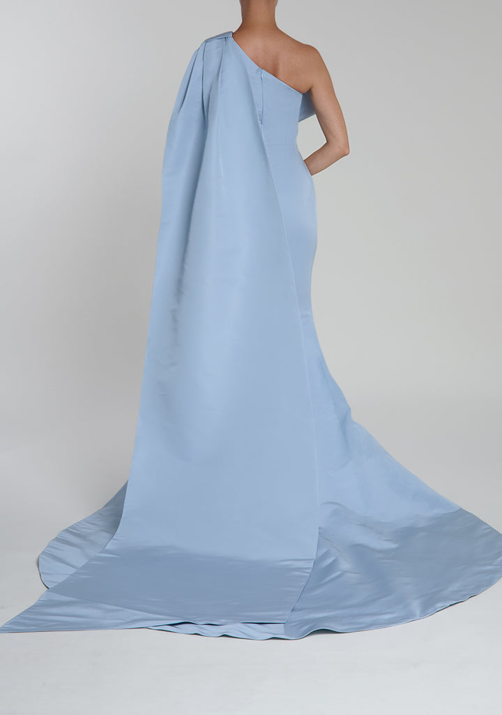 Anniversary One Shoulder Bow Sash Silk Faille Mermaid Gown