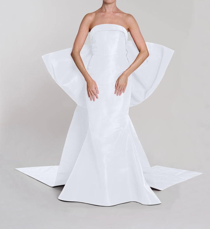 Anniversary Strapless Silk Faille Bow Back Mermaid Gown