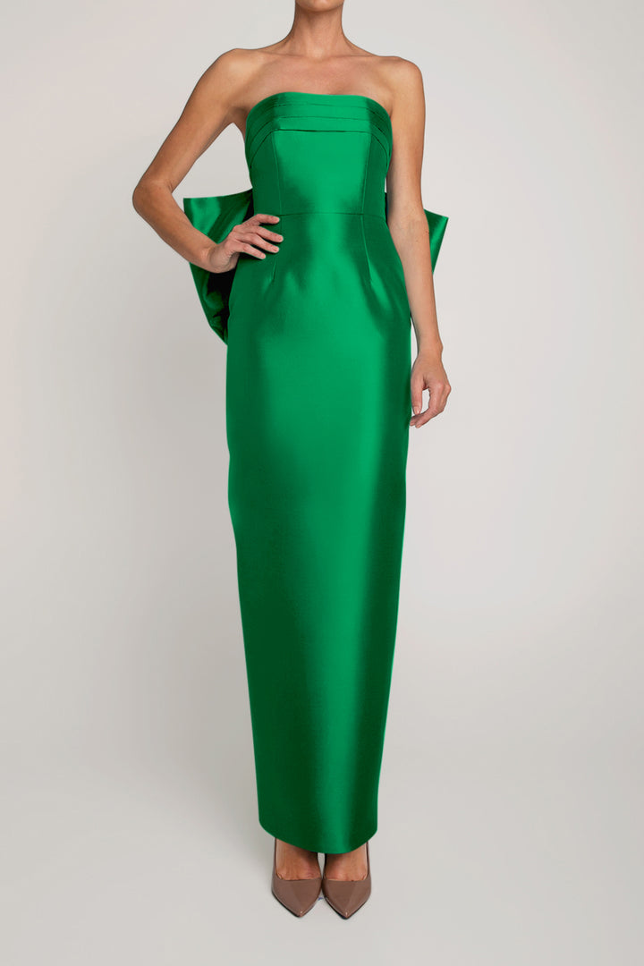 Camille Silk and Wool Column Gown with Removable Train