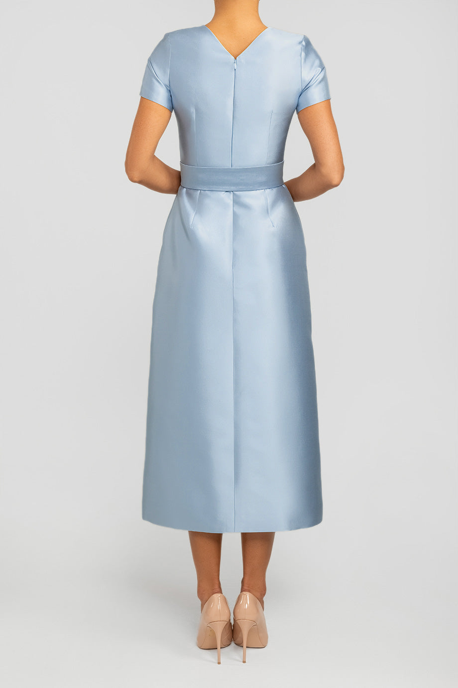 Caroline Silk and Wool A-Line Midi Dress with Detachable Bow Belt