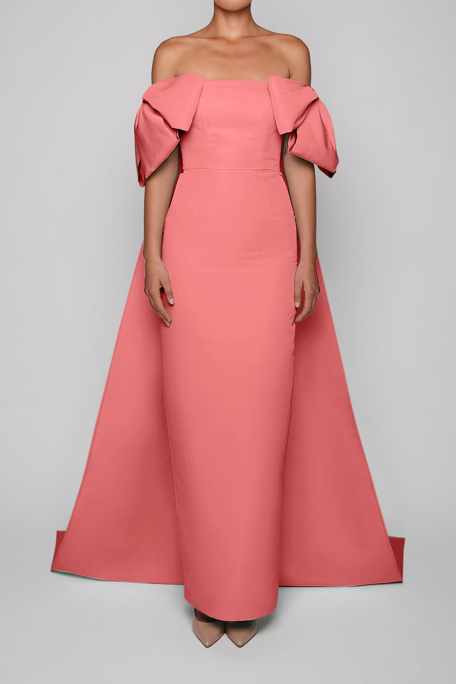 Josephine Silk Faille Column Gown with Detachable Cape