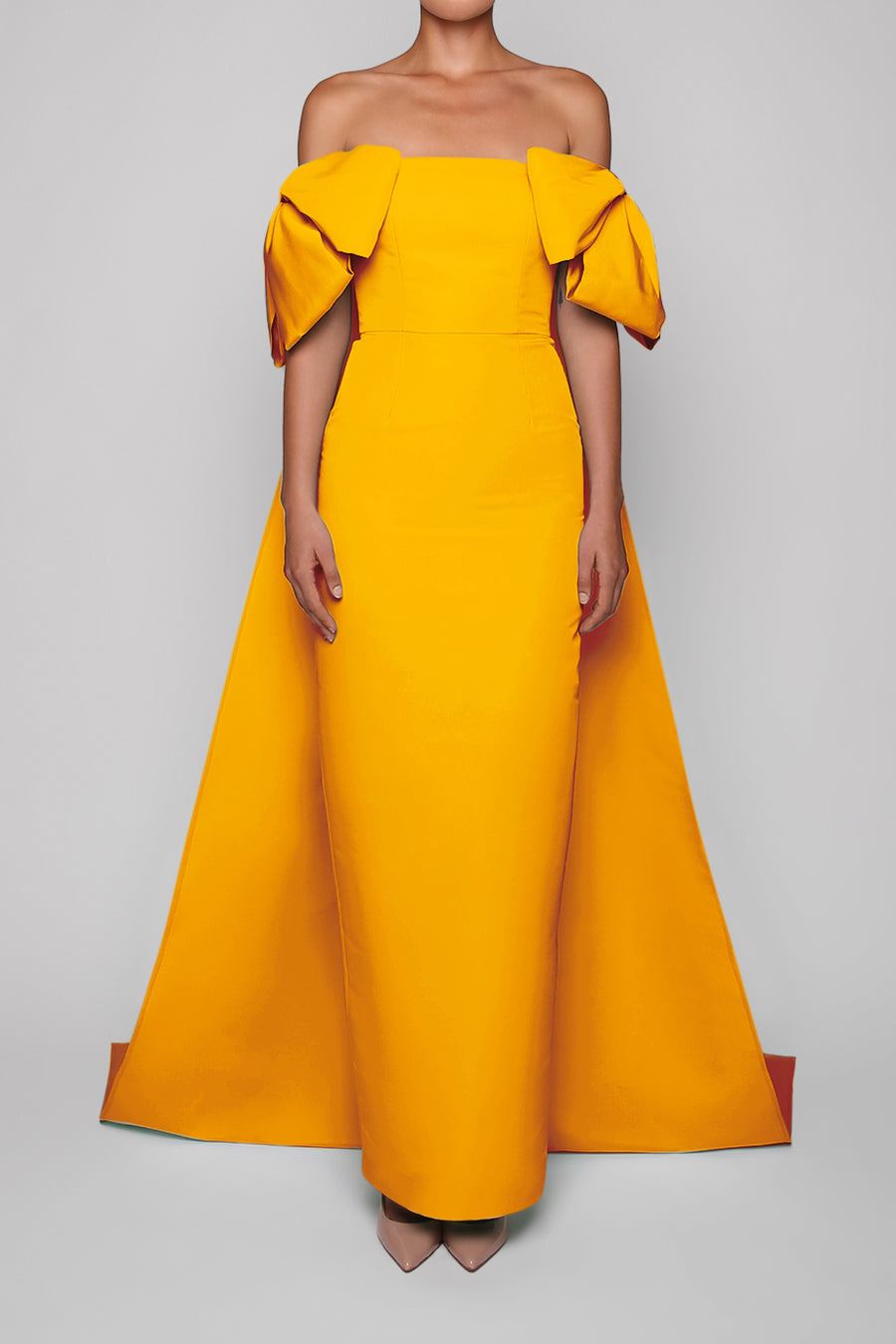 Josephine Silk Faille Column Gown with Detachable Cape