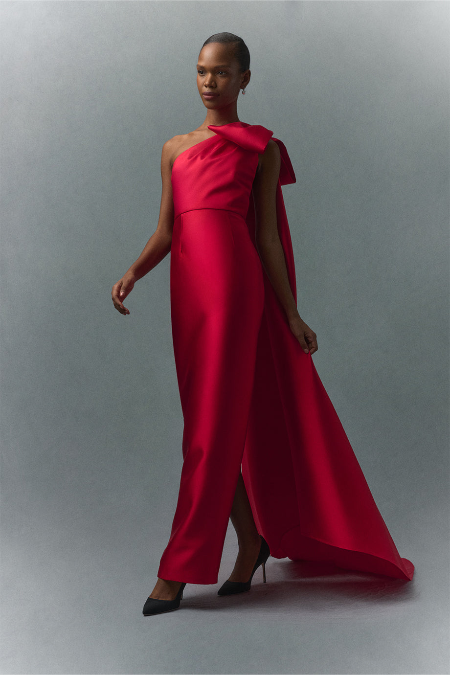 Alexandra Silk and Wool Column Gown with Removable Cape