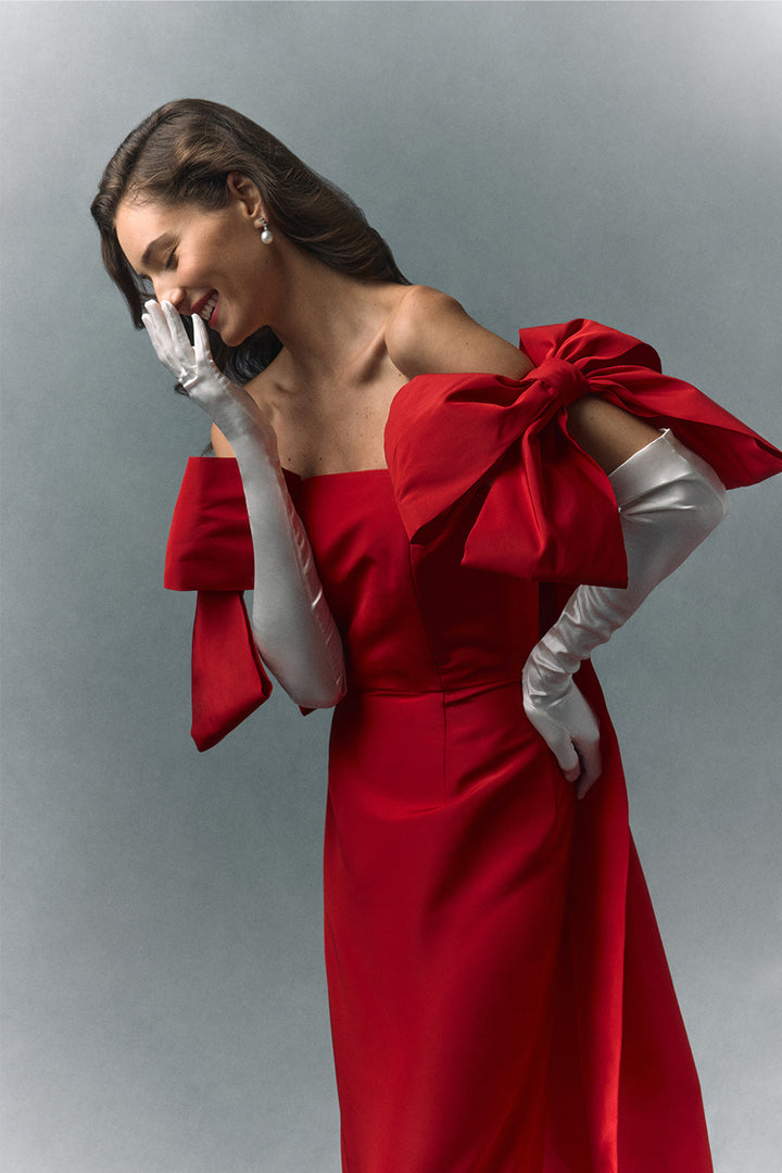 Josephine Silk Faille Column Gown with Detachable Cape