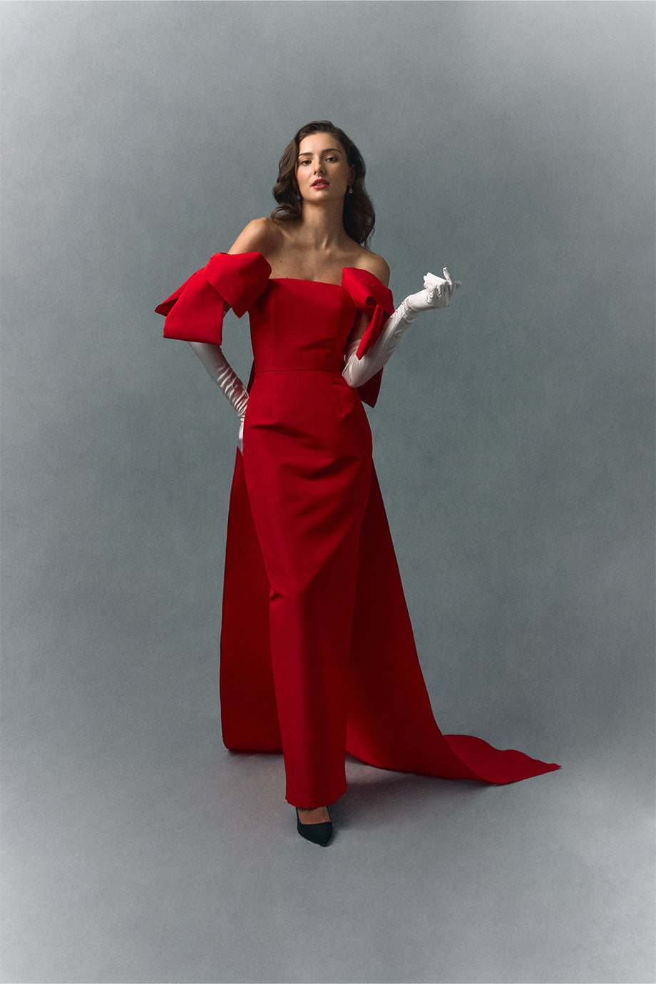 Josephine Silk Faille Column Gown with Detachable Cape