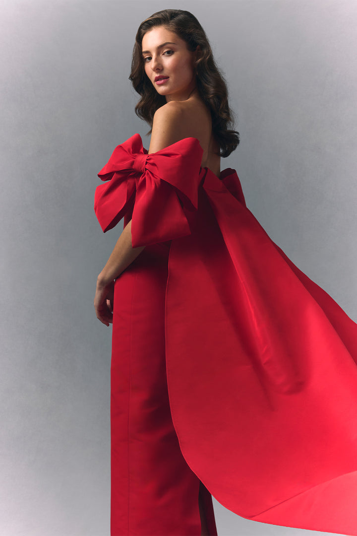 Josephine Silk Faille Column Gown with Detachable Cape