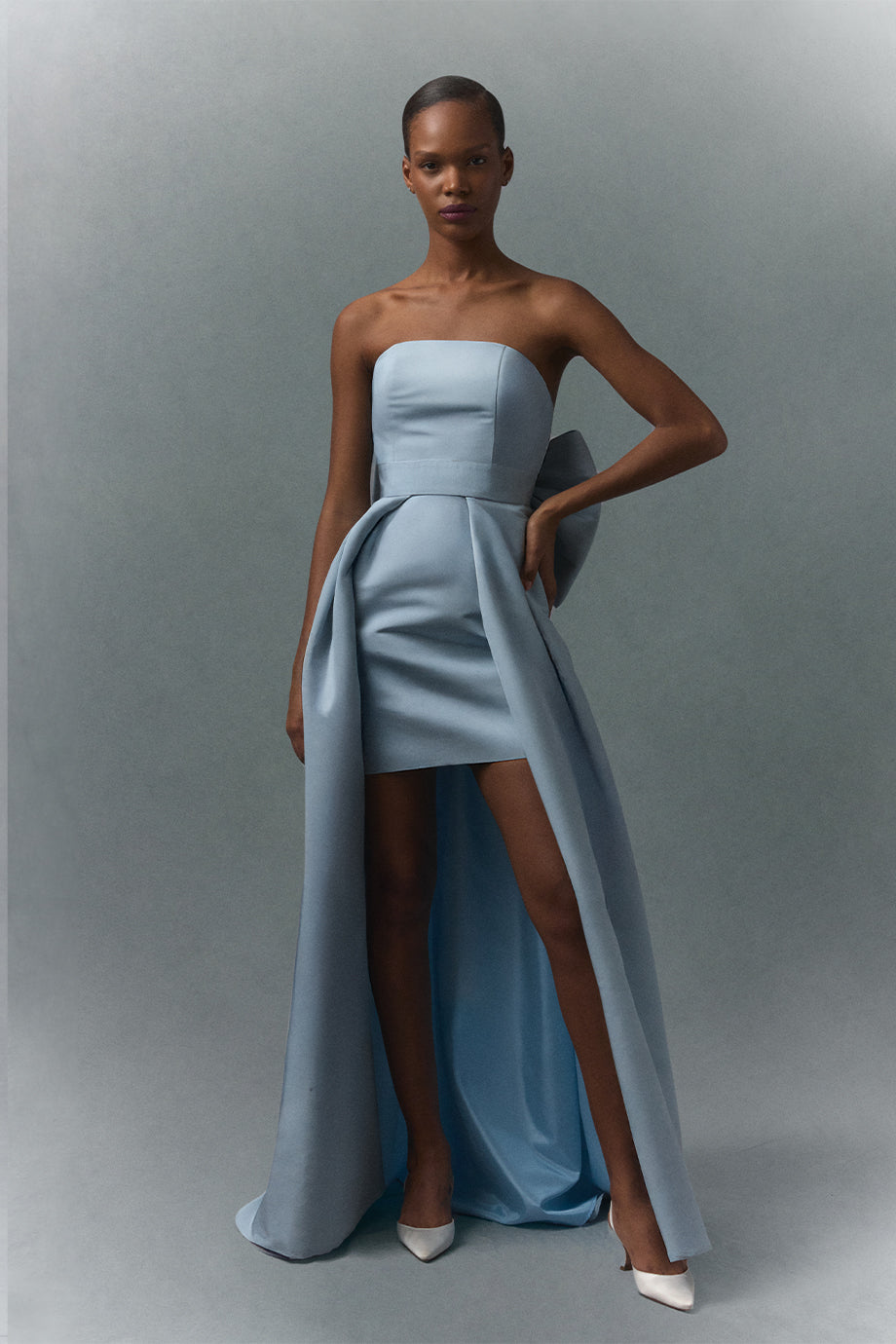 Silk Faille Bow Back Mini Dress with Convertible Skirt