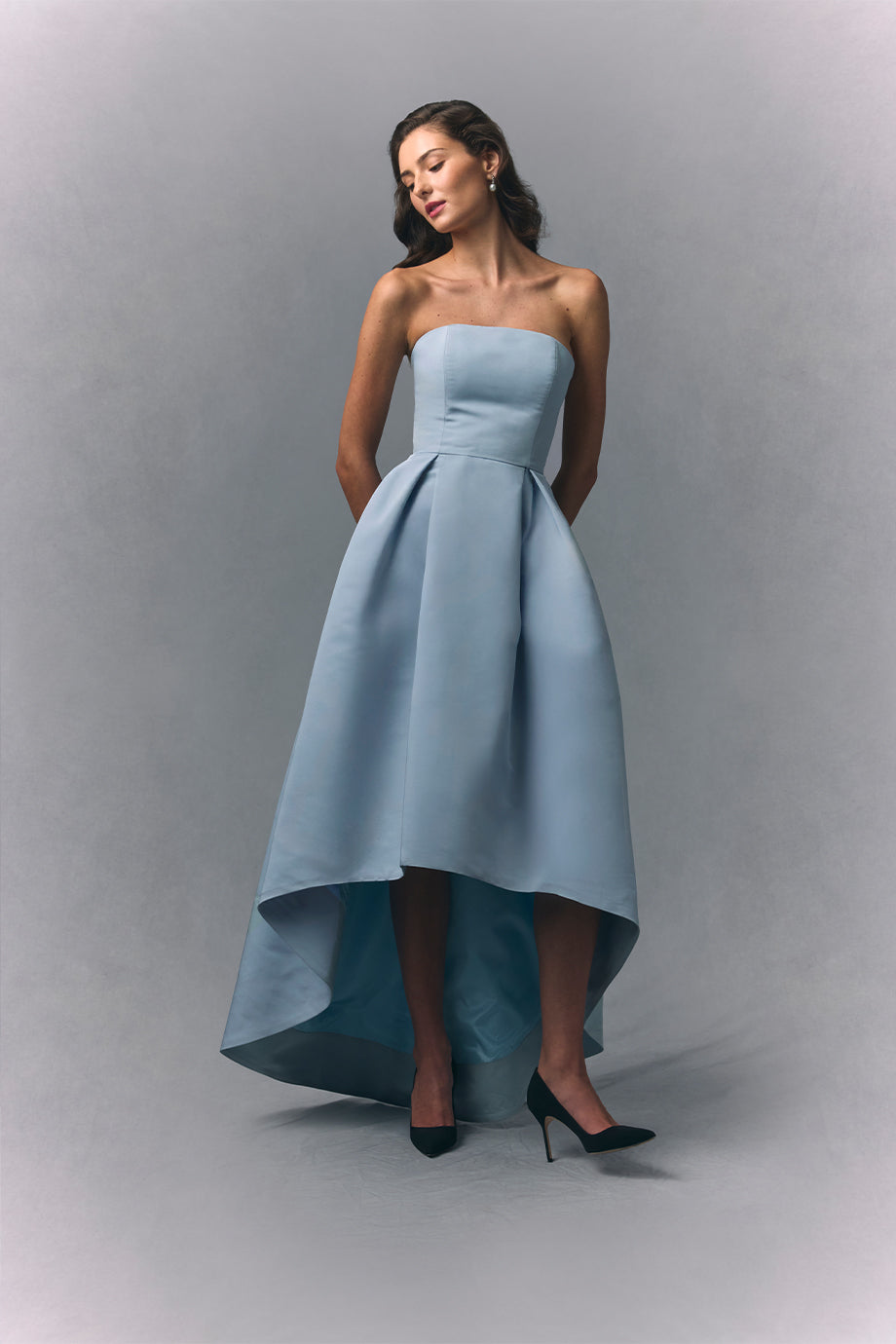 Strapless Silk Faille High Low Gown ALEXIA MARA Strapless Silk Faille High Low Gown ALEXIA MARA