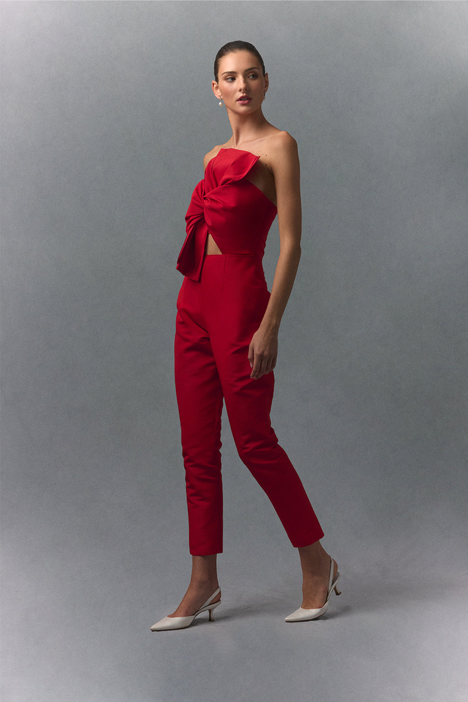 Twisted Bow Silk Faille Jumpsuit