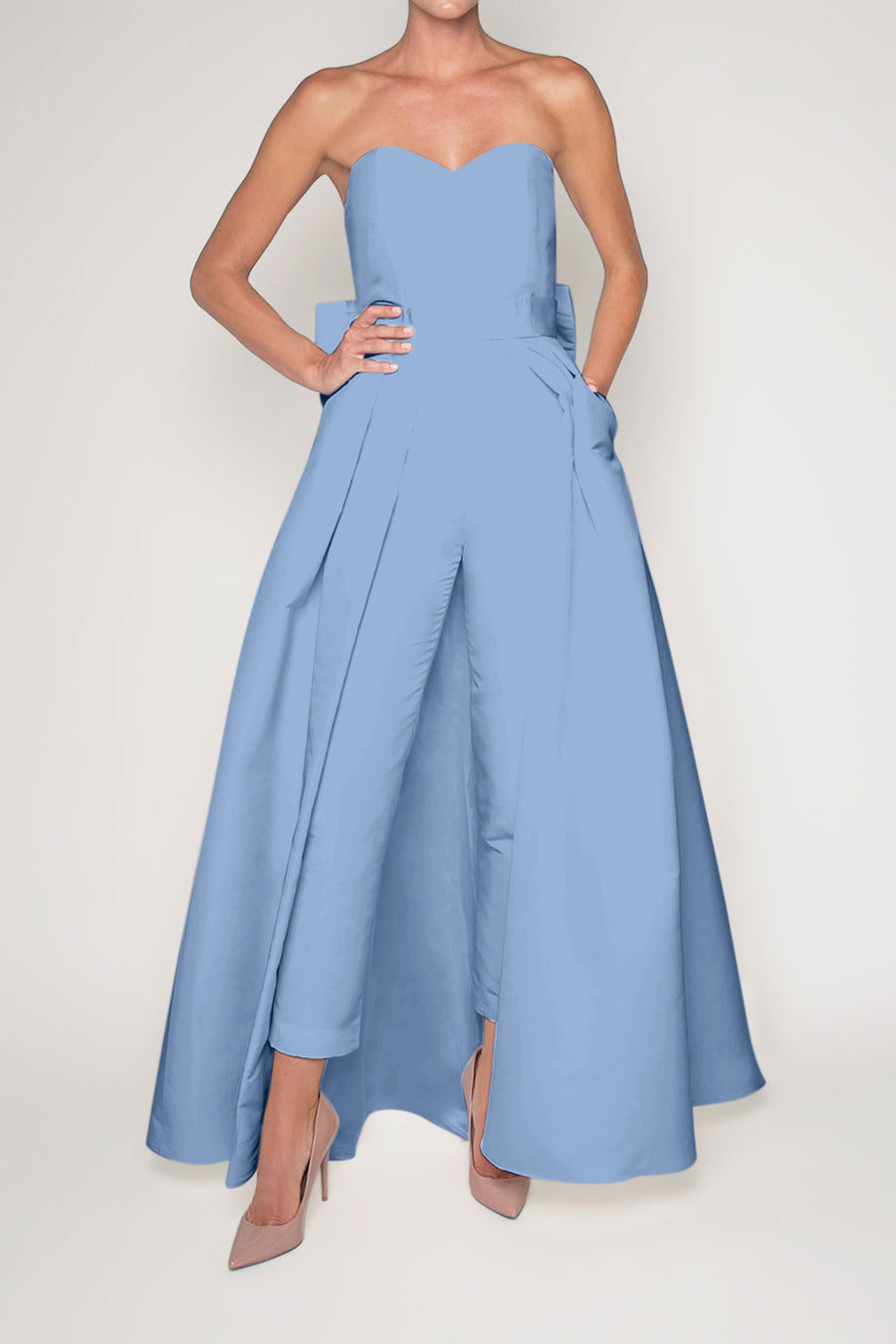 Silk Faille Bow Back Jumpsuit with Convertible Skirt ALEXIA MARÍA