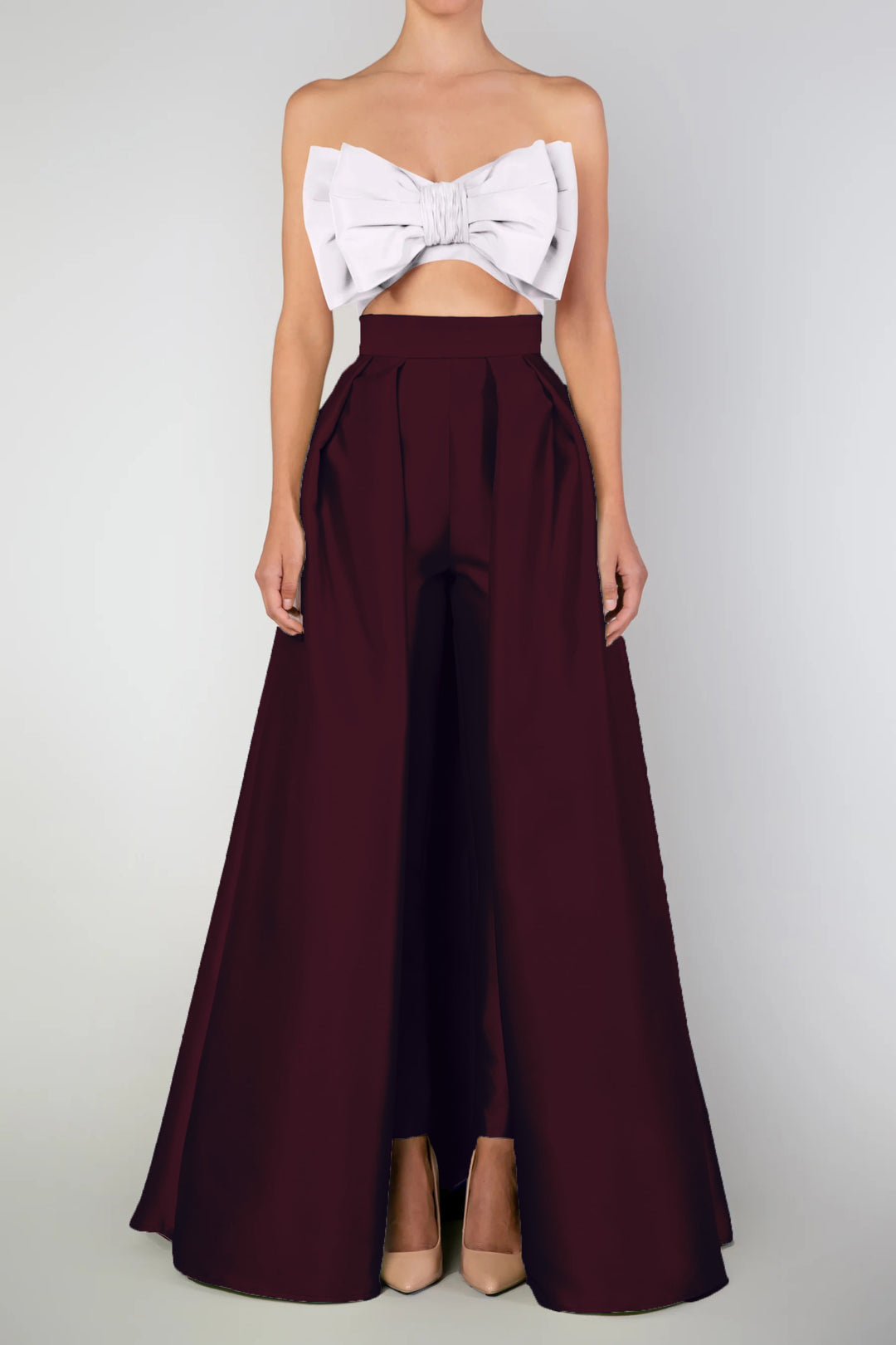 Silk and Wool Cigarette Pants with Convertible Skirt