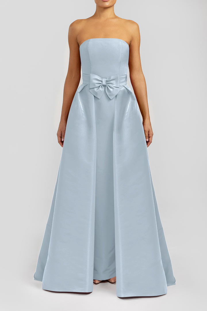 Strapless Silk Faille Column Gown with French Bow Silk Faille Convertible Skirt