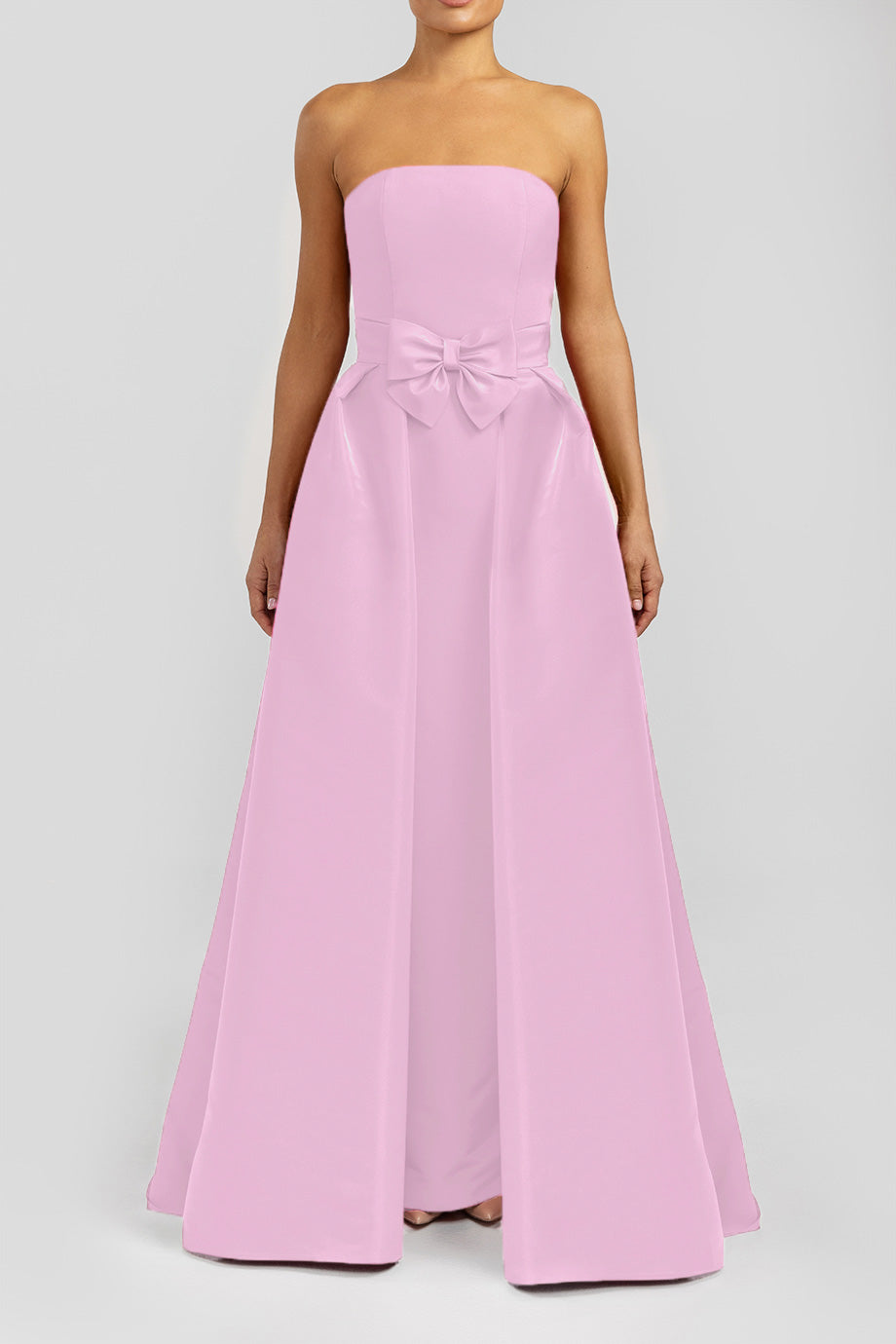 Strapless Silk Faille Column Gown with French Bow Silk Faille Convertible Skirt