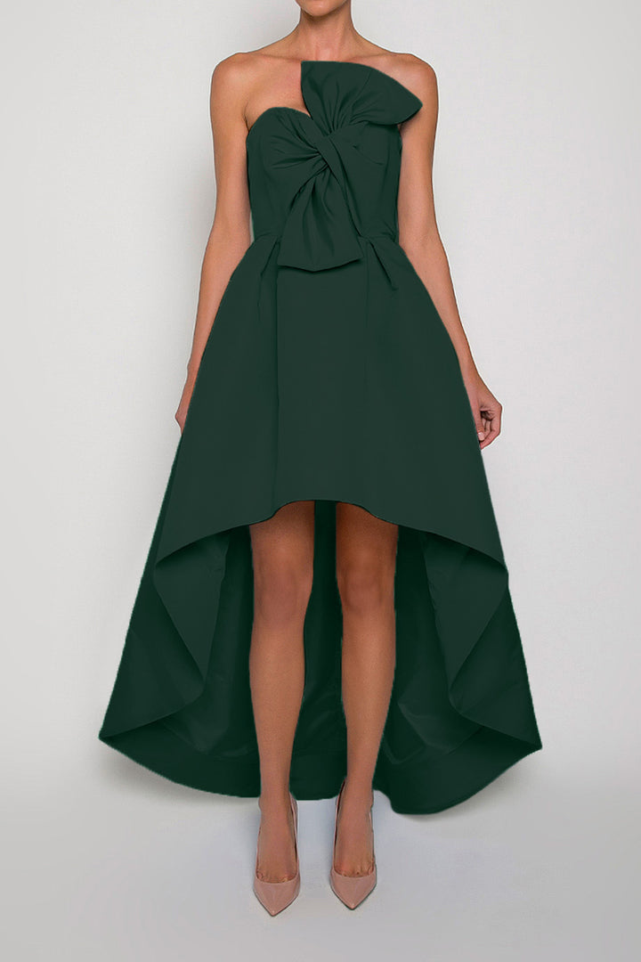 Twisted Bow Silk Faille High Low Gown