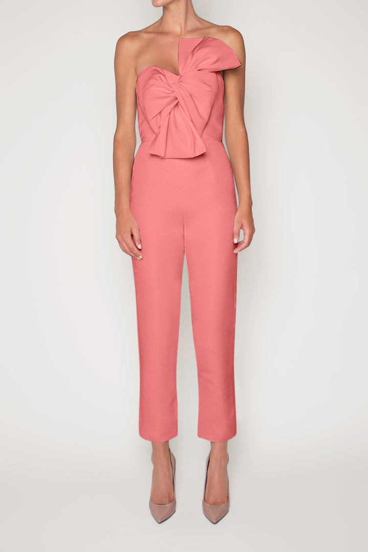 Twisted Bow Silk Faille Jumpsuit