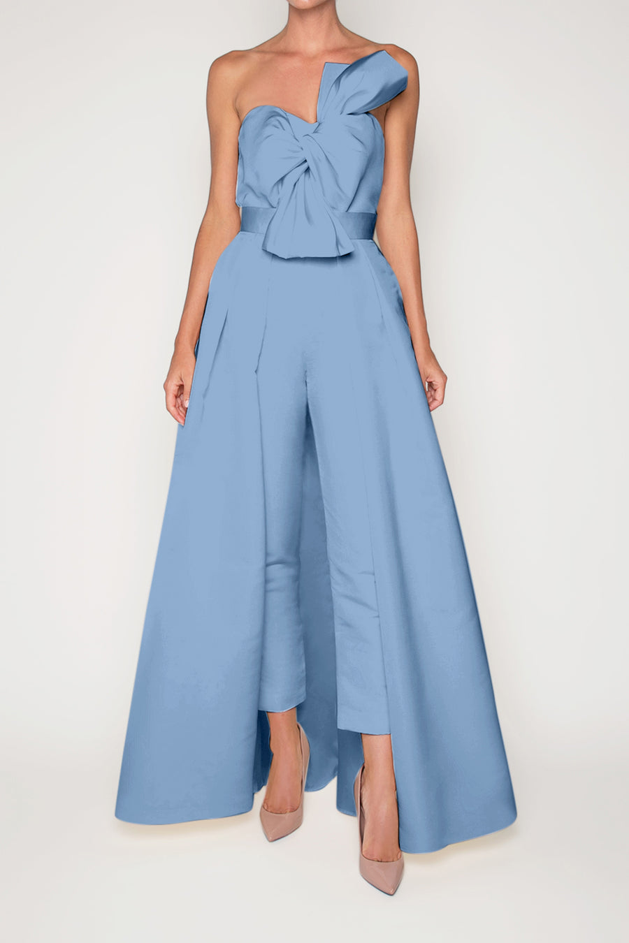 Silk Faille Twisted Bow Jumpsuit with Convertible Skirt