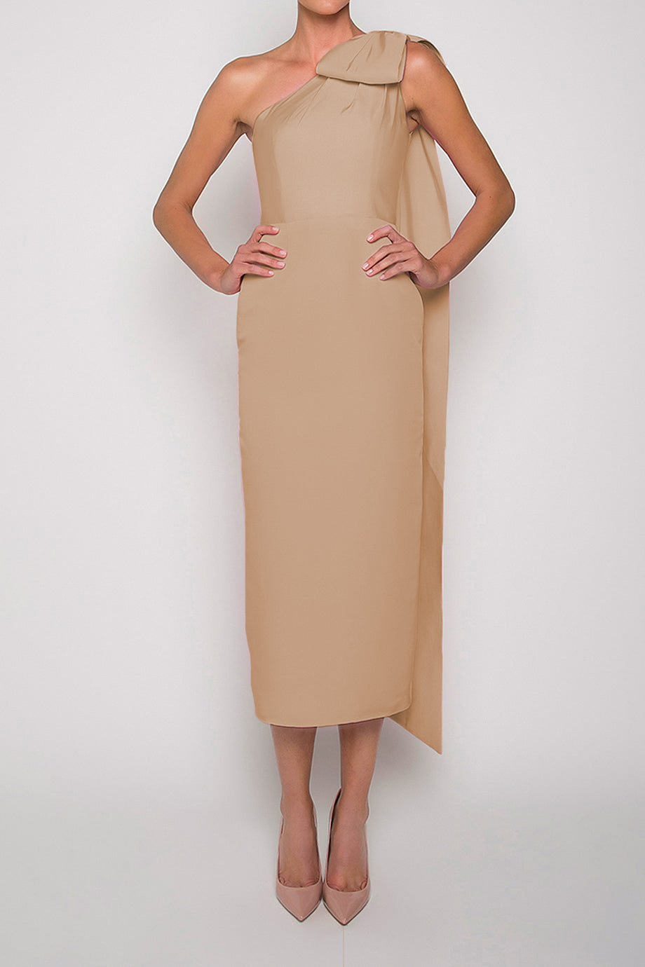 Anne Silk Faille Midi Dress