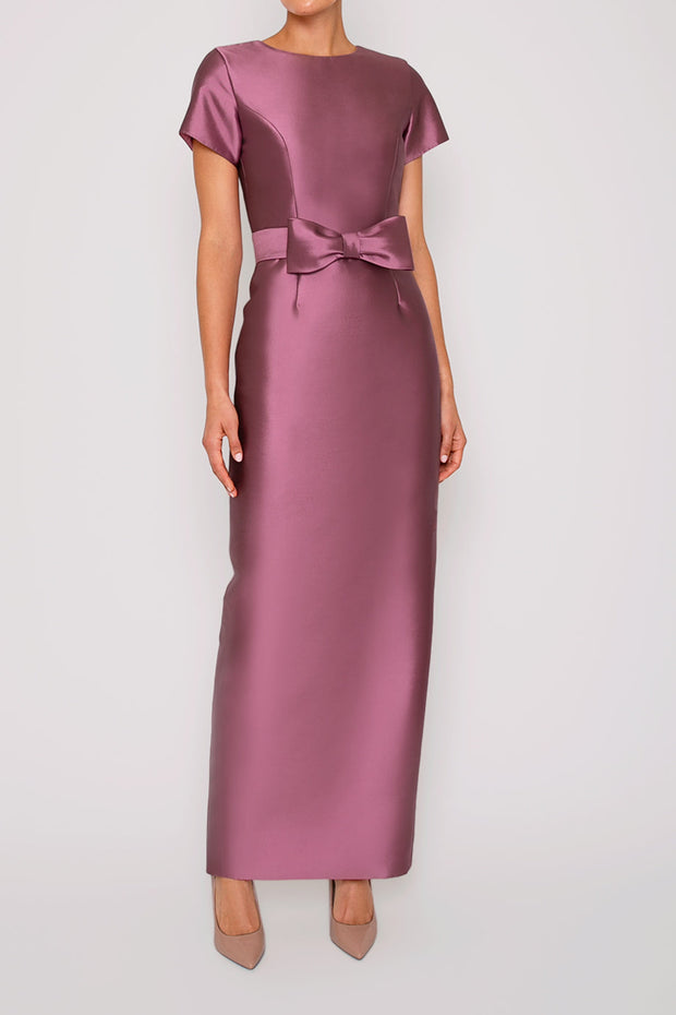 Bella Silk and Wool Column Gown with Removable Bow Belt
