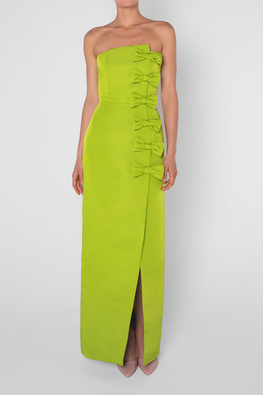 Daniela Silk Faille Wrap Column Gown 8 / White and Light Blue