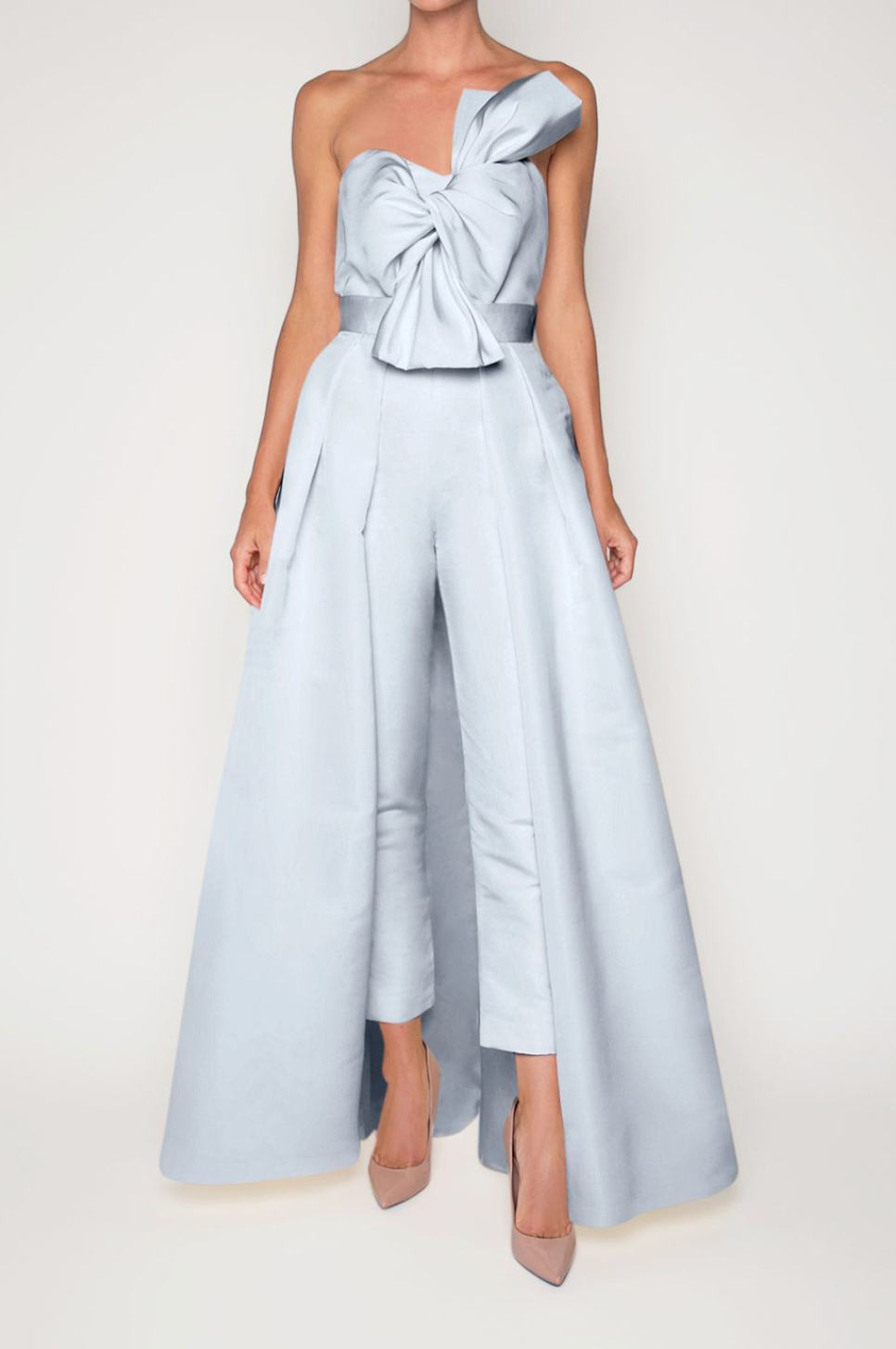 Silk Faille Twisted Bow Jumpsuit with Convertible Skirt