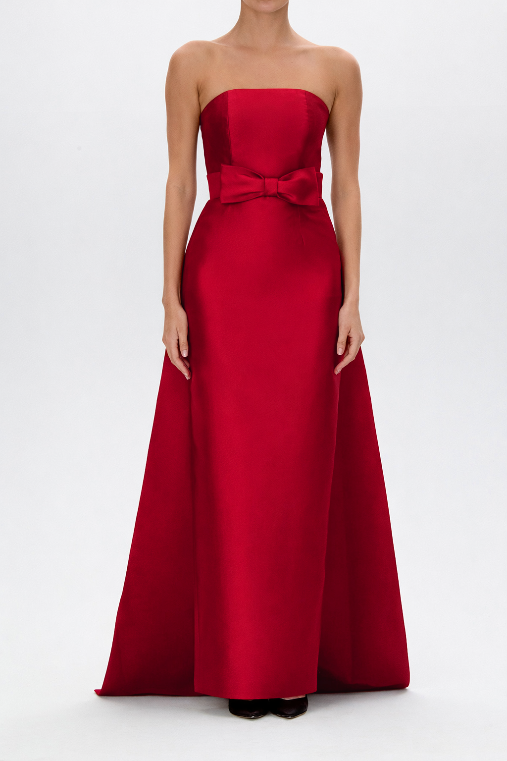 Eliza Silk and Wool Column Gown with Detachable Bow Train