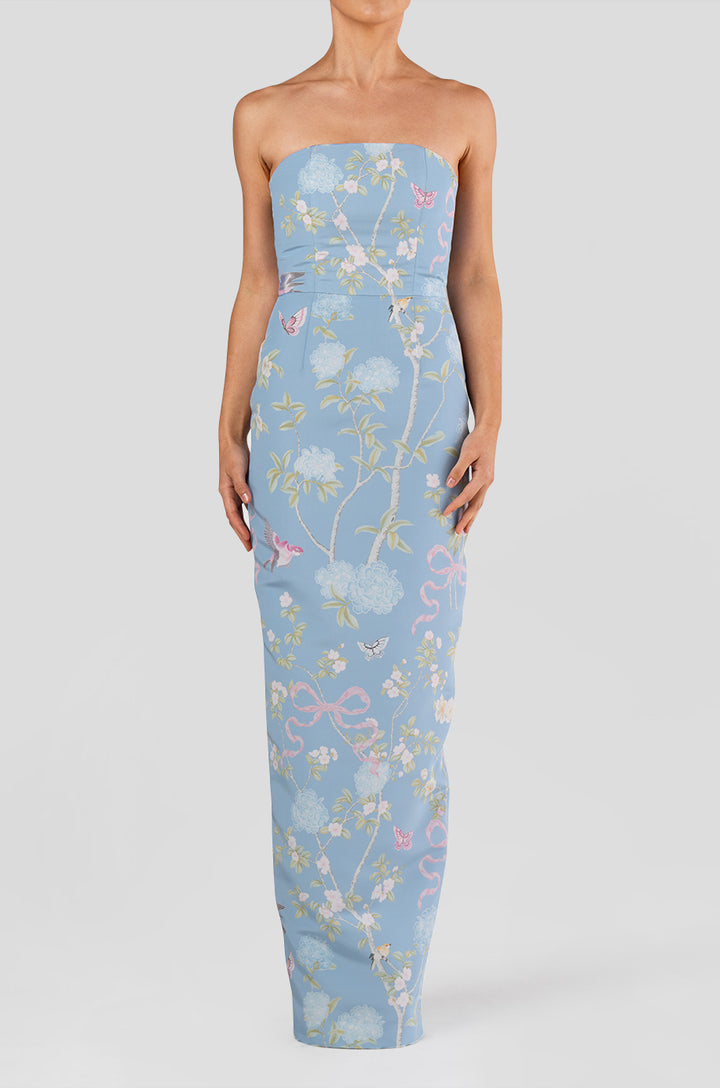 Elizabeth Beheld Butterfly Floral Silk Faille Column Gown