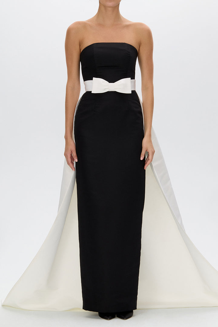 Leonore Silk Faille Column Gown with Detachable Bow Train