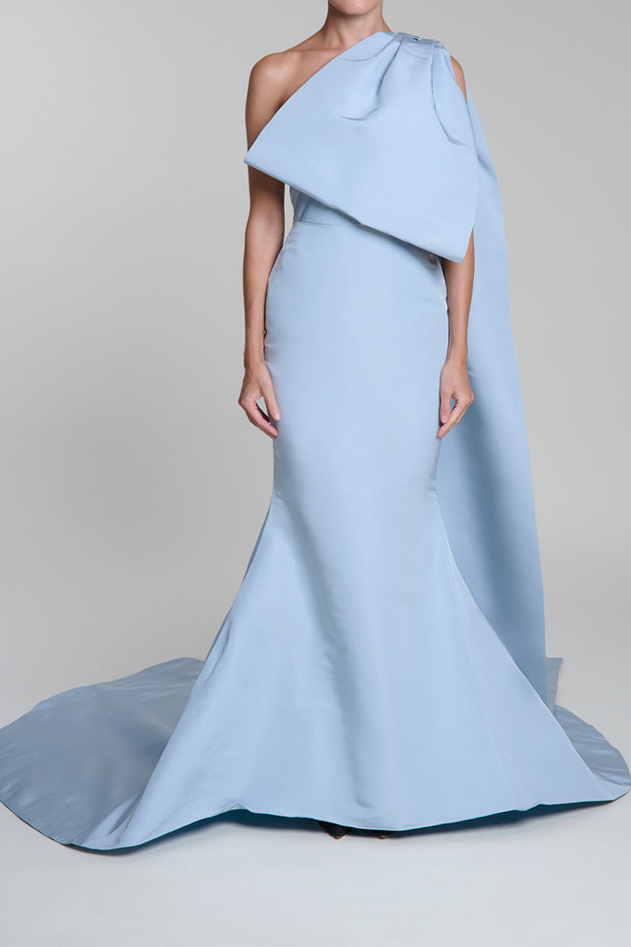 Anniversary One Shoulder Bow Sash Silk Faille Mermaid Gown