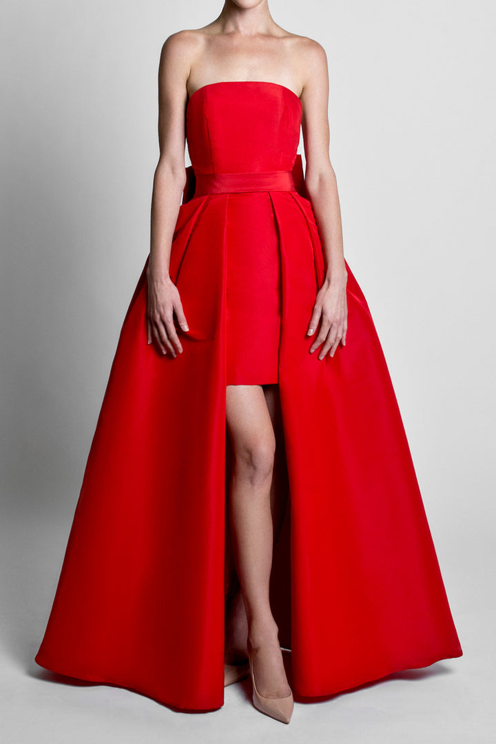 Silk Faille Bow Back Mini Dress with Convertible Skirt