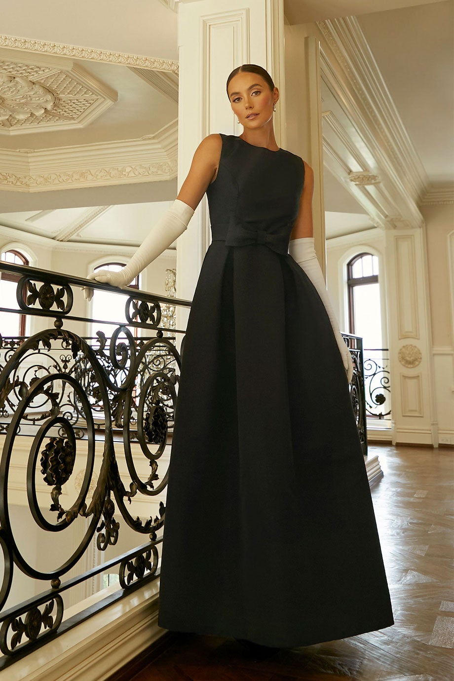 Grace Silk Faille Full Gown with Removable Bow Belt 8 / Black Grace Silk Faille Full Gown with Removable Bow Belt 8 / Black