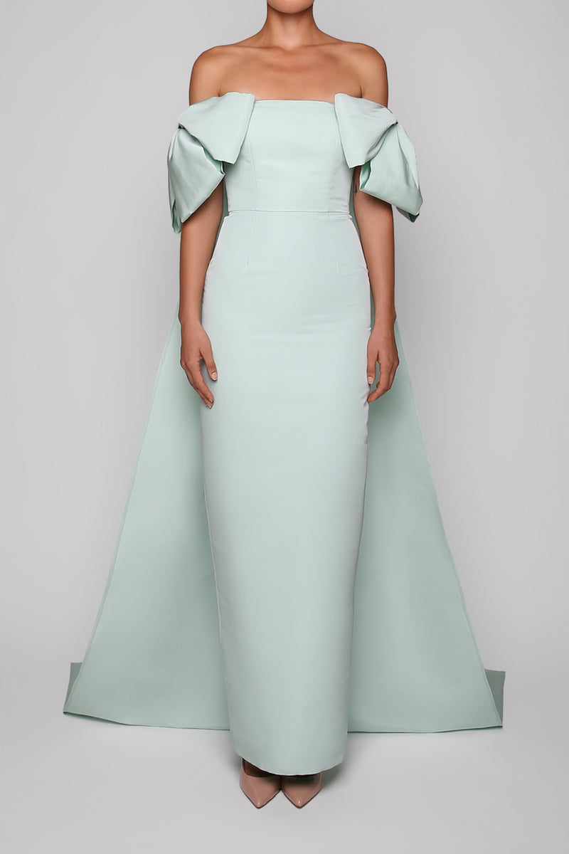 Josephine Silk Faille Column Gown with Detachable Cape