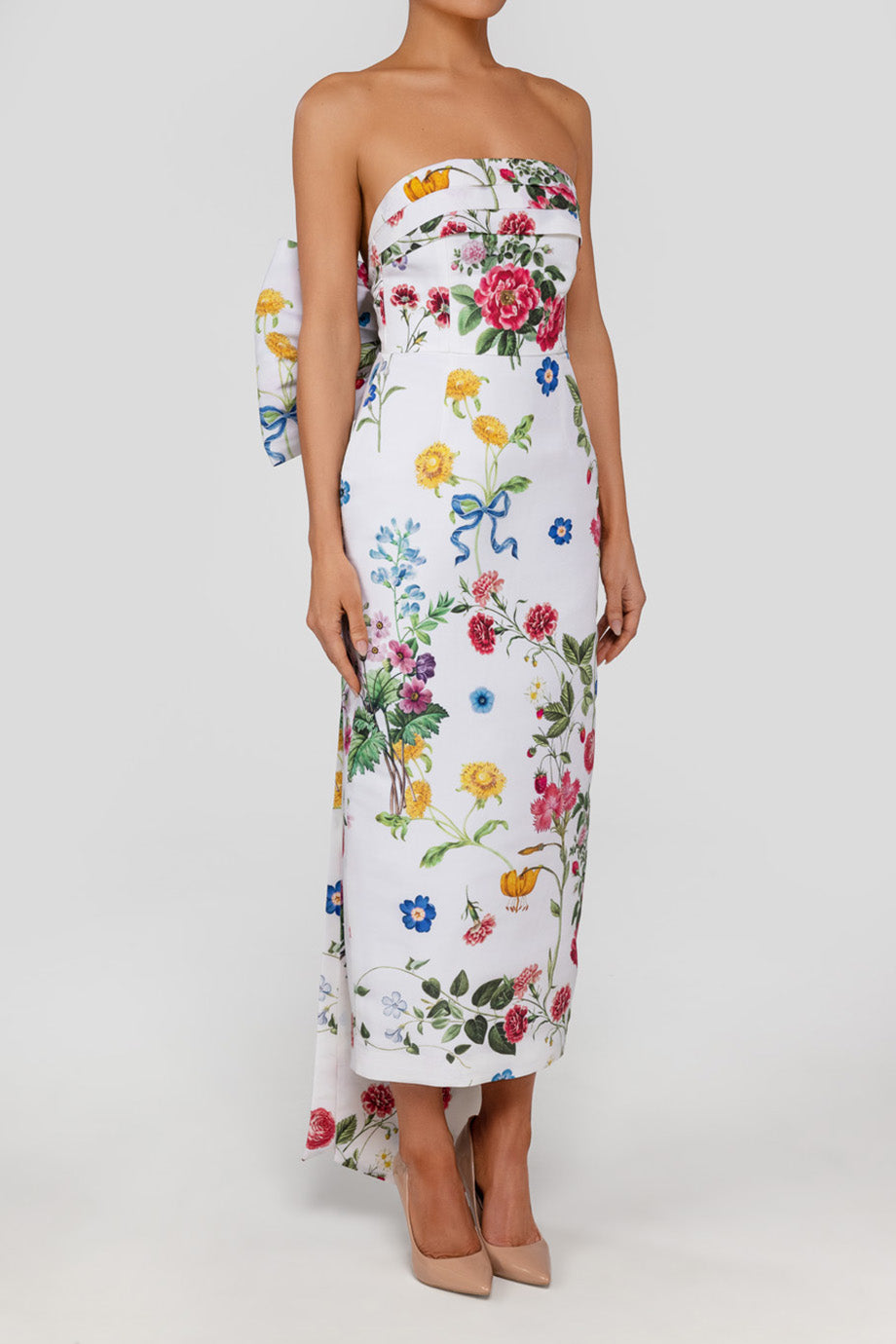 Margaret Sky Floral Silk Faille Midi Dress