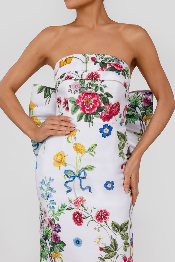 Margaret Sky Floral Silk Faille Midi Dress