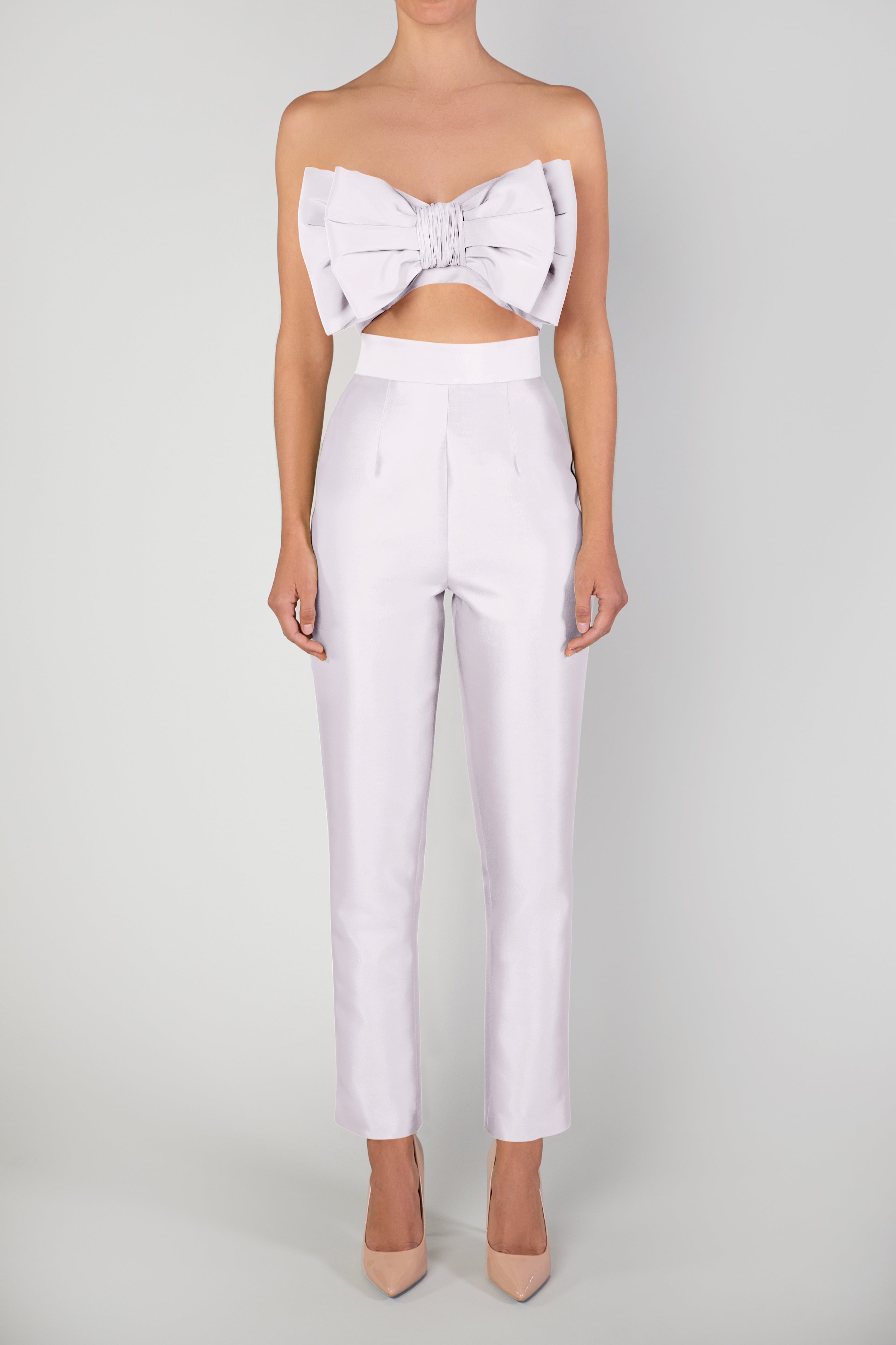 Glossia Fashion Albescent white High Rise Formal Tapered Cigarette Trousers  for Women - 82674