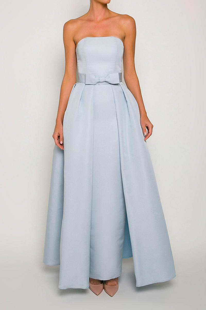 Silk Faille Strapless Column Gown with Bow Convertible Skirt