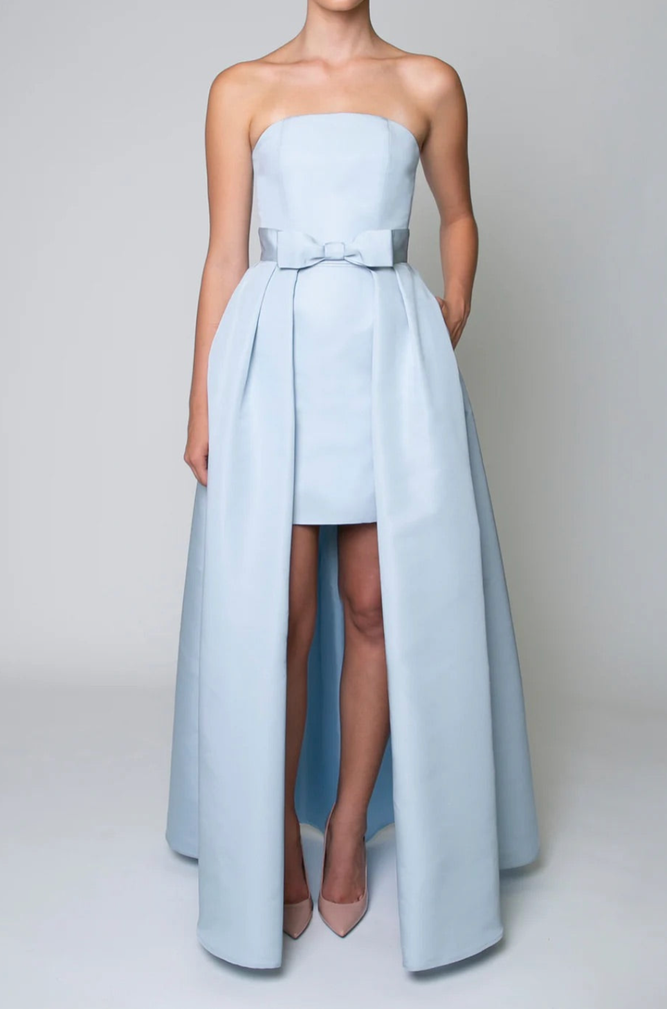 Silk Faille Strapless Mini Dress with Bow Convertible Skirt