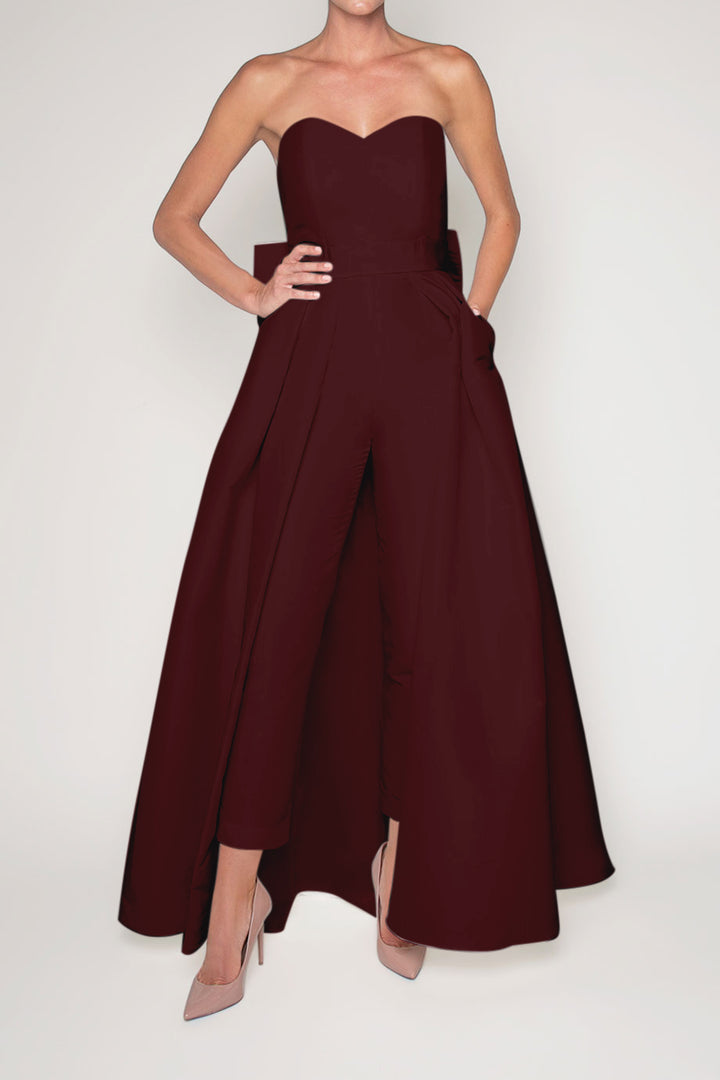 Silk Faille Bow Back Jumpsuit with Convertible Skirt