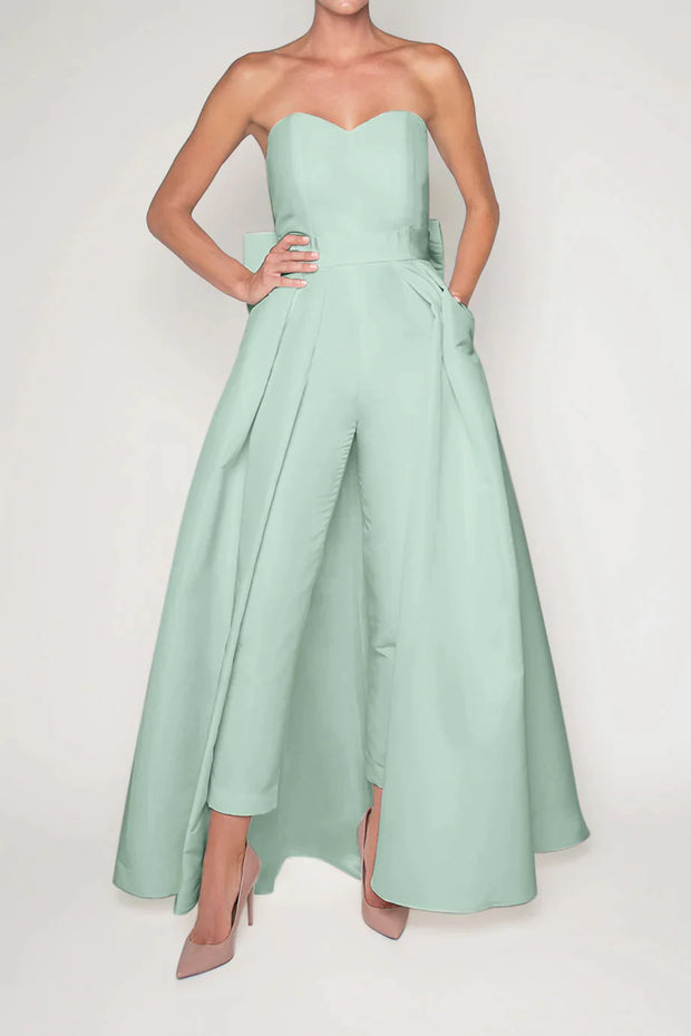Silk Faille Bow Back Jumpsuit with Convertible Skirt