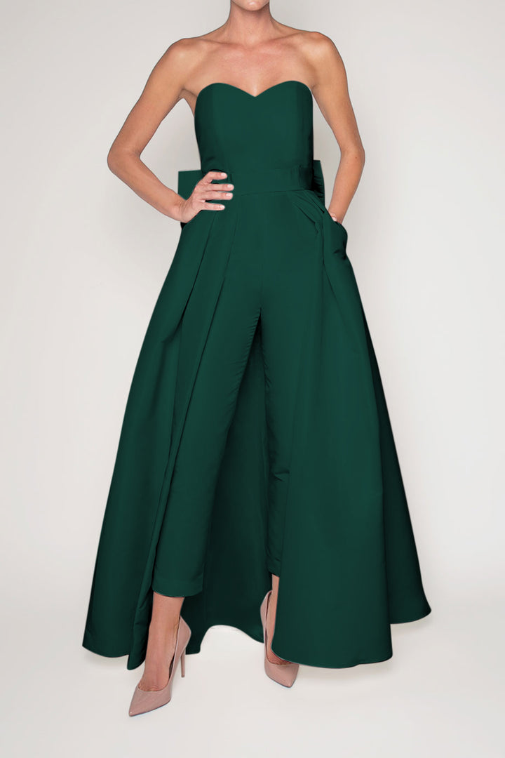 Silk Faille Bow Back Jumpsuit with Convertible Skirt